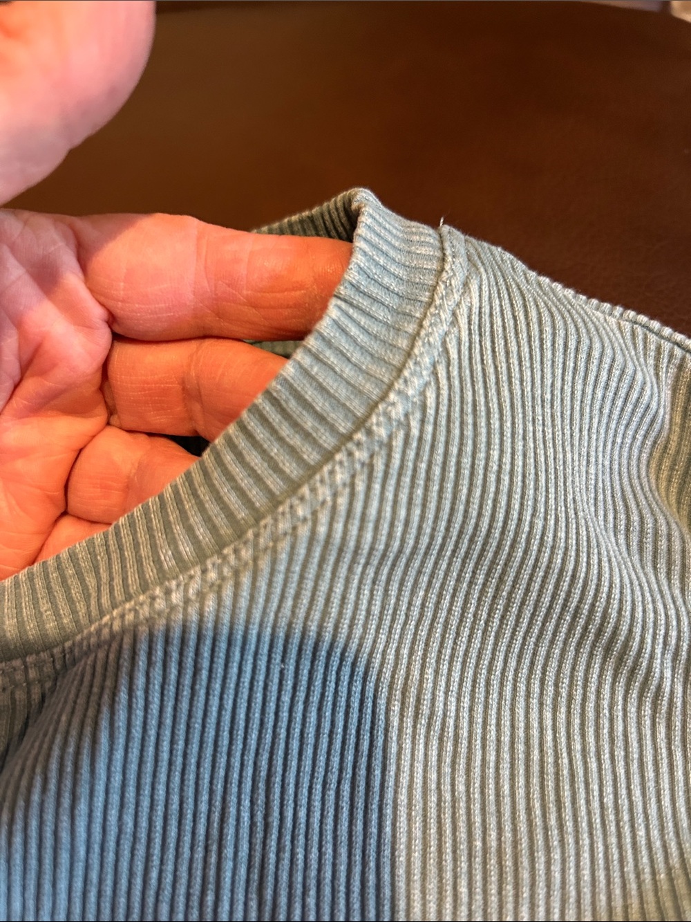 Zara Light Blue Ribbed Ruffle Sleeve Tee - Picture 5 of 6